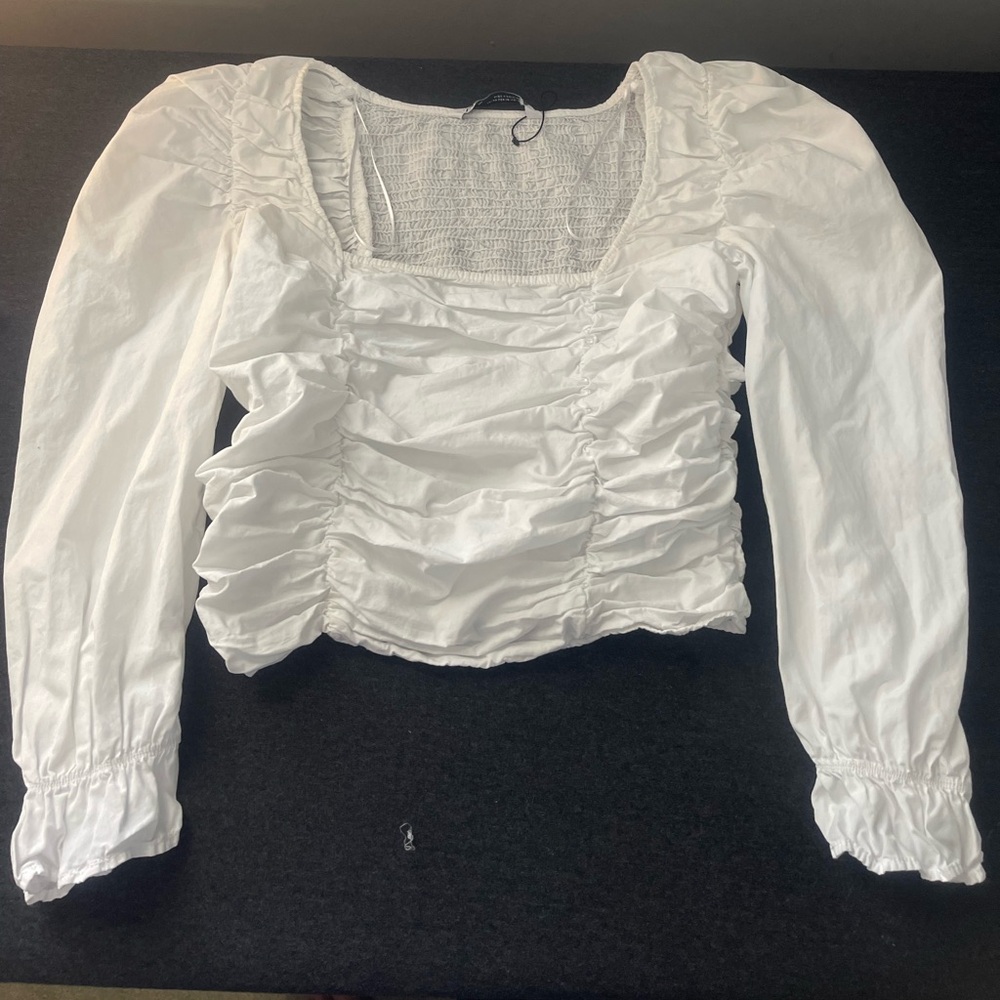 Zara White Ruched Blouse